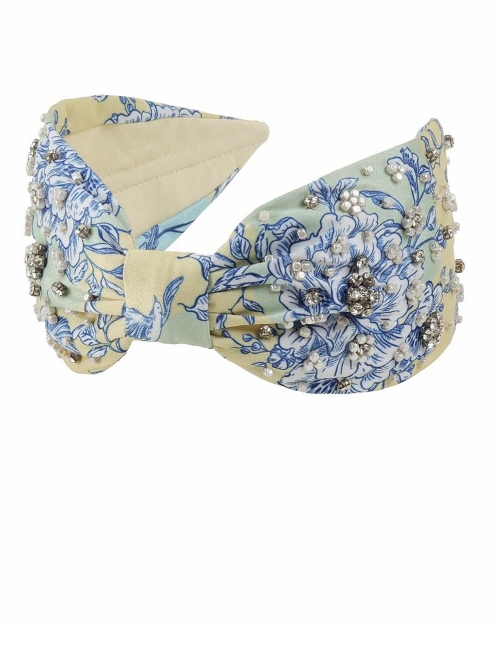 NWT NAMJOSH “Porcelain” Headband Yellow/Blue Pearls & Rhinestones